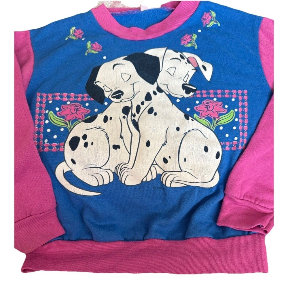Vintage 90s Disney 101 Dalmatians Color block Pink & Blue SZ 6X Sweatshirt Youth